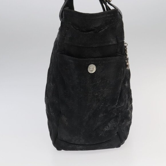 CHANEL Paris Biarritz MM Tote Bag Coated Canvas Black Silver CC Auth bs19293 - Picture 6 of 16